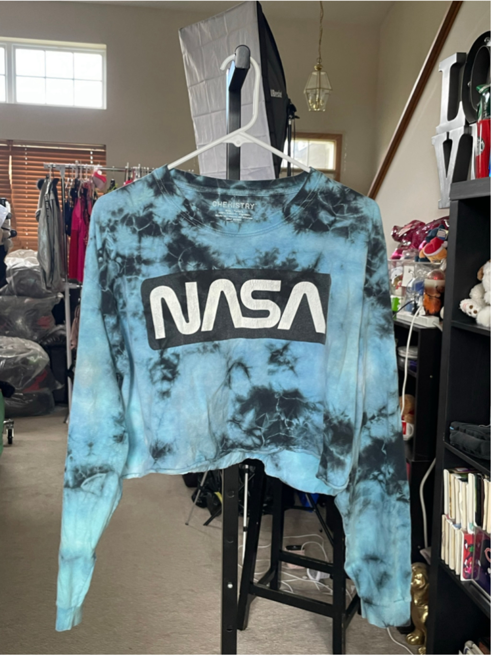 Women's Chemistry NASA Tie-Dye Long Sleeve Tee Blue Black Size L